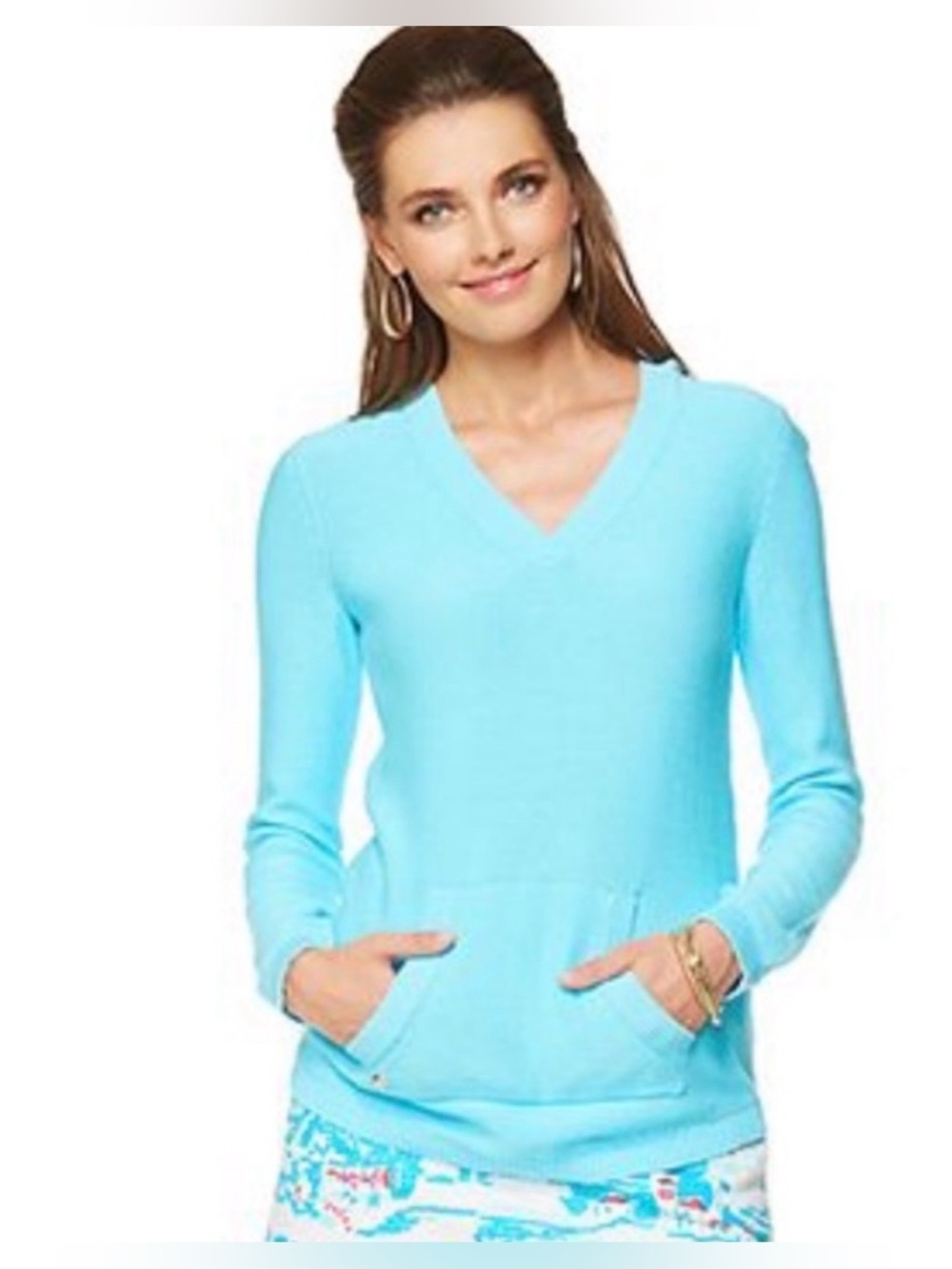 Lilly Pulitzer Seaside Spa Blue Hoodie Pull Over Sweater Shirt Top